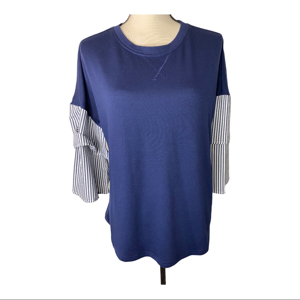 Como Blu Bell Sleeve Navy/White Top Large